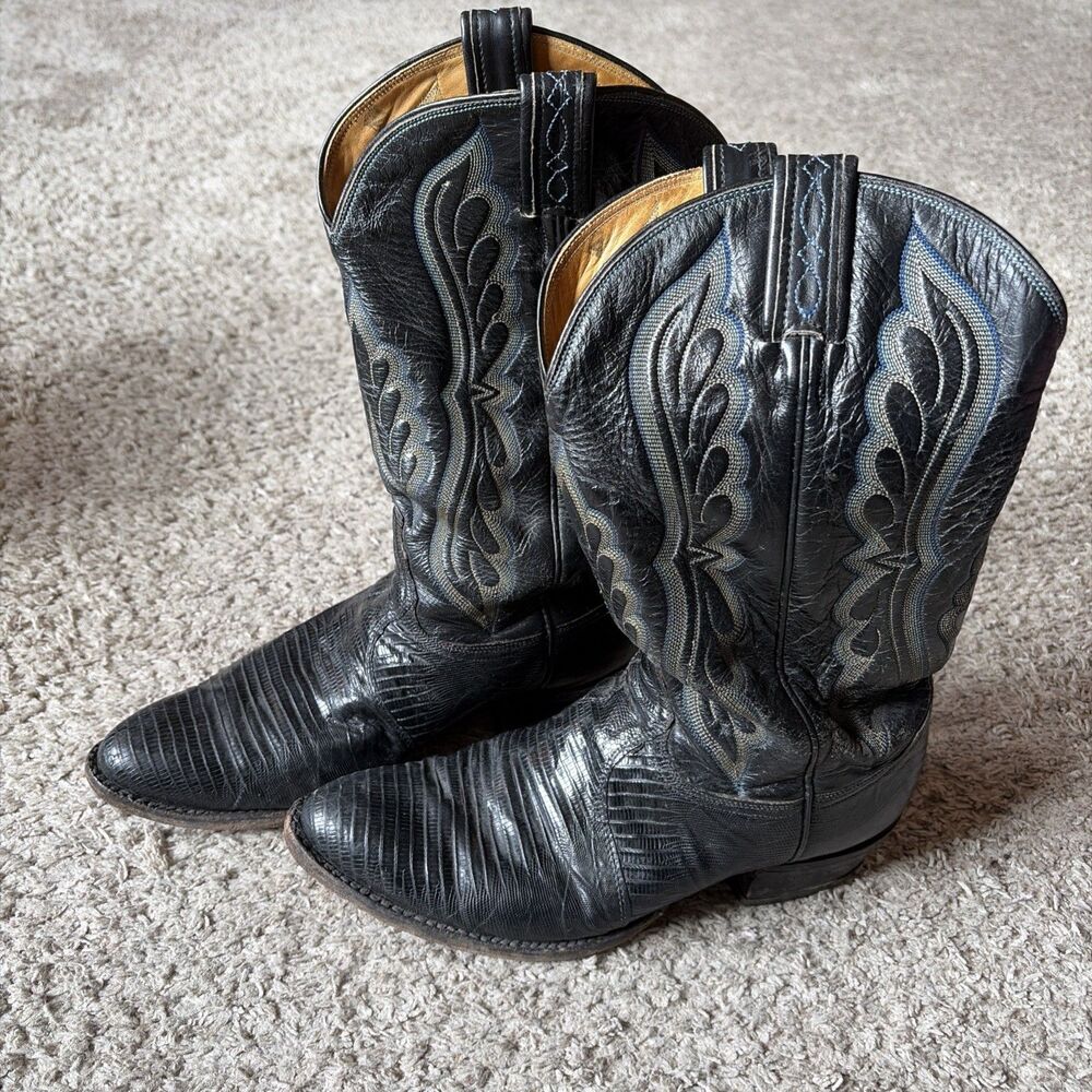 Vintage Tony Lama #8539 Men’s Size 9 D Black Lizard Skin Western Cowboy Boots